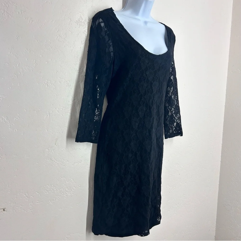 Guess Dakota 3/4 Sleeve Black Lace Stretch Bodycon Dress Sz M/L Whimsigoth Sexy